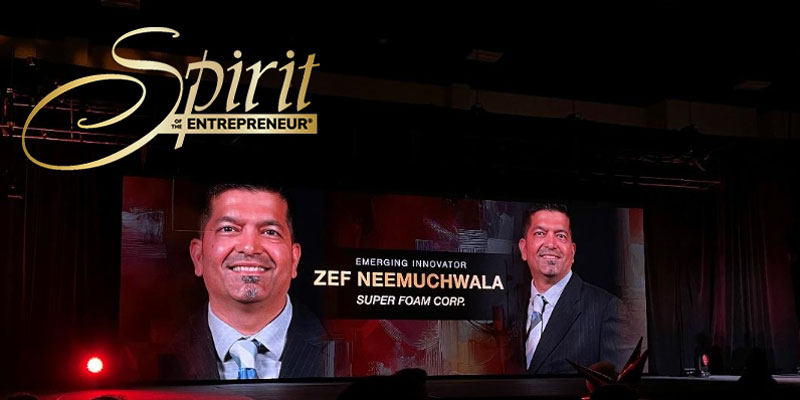 Two portraits of Zef Neemuchwala beneath event logo